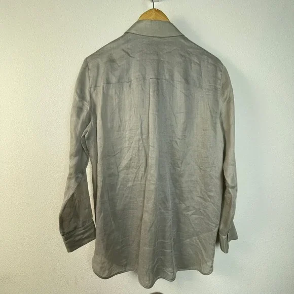 Lafayette 148 New York Striped Linen Blend Button Down Shirt Size‎ Medium - Picture 8 of 9